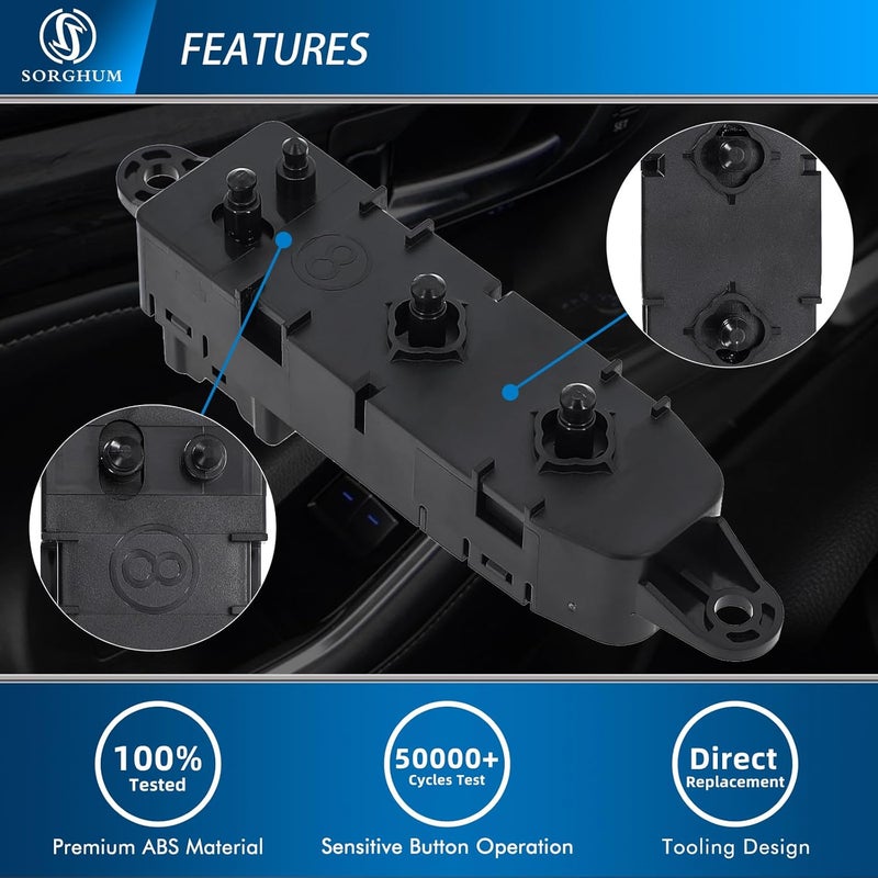 Sorghum Power Seat Switch - Front Left Driver Side Adjustment Control Compatible with 09-18 Nissan Murano 13-18 Altima 13-19 Pathfinder 16-19 Titan XD 17-19 Titan Replace# 87066-1AB0A 87016-JM00A - Image 3